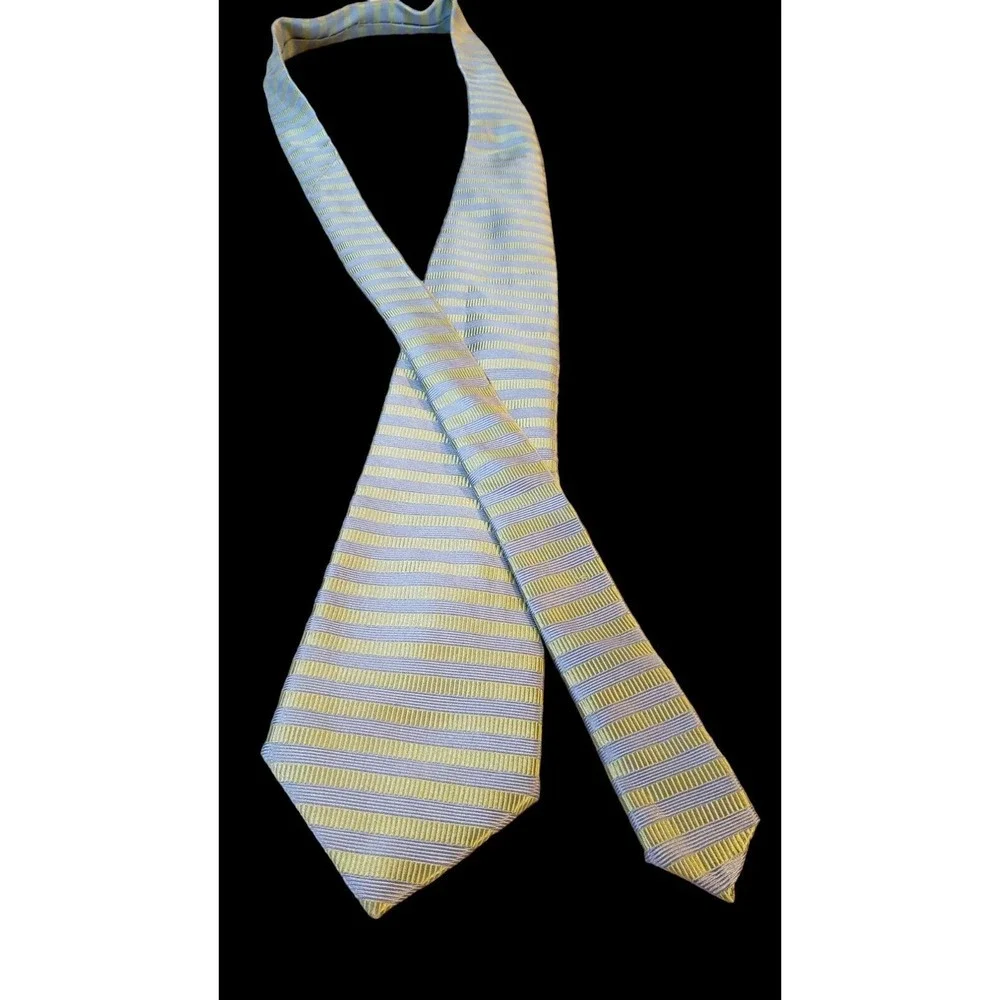 Gianni‎ Long Made In Italy Tie Hand Made 100% Silk Yellow Striped Necktie